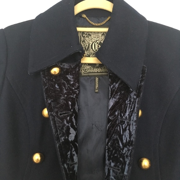 Guess Navy Coat with Gold Buttons and Velvet Dtls - Picture 2 of 7